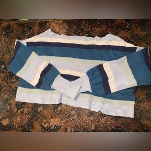 multi color/blue long sleeve off the shoulder cropped sweater!